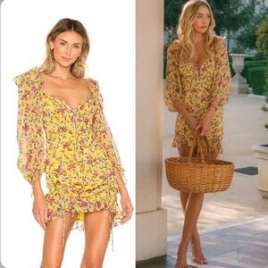 For Love & Lemons Yellow Beaumont Floral Dress